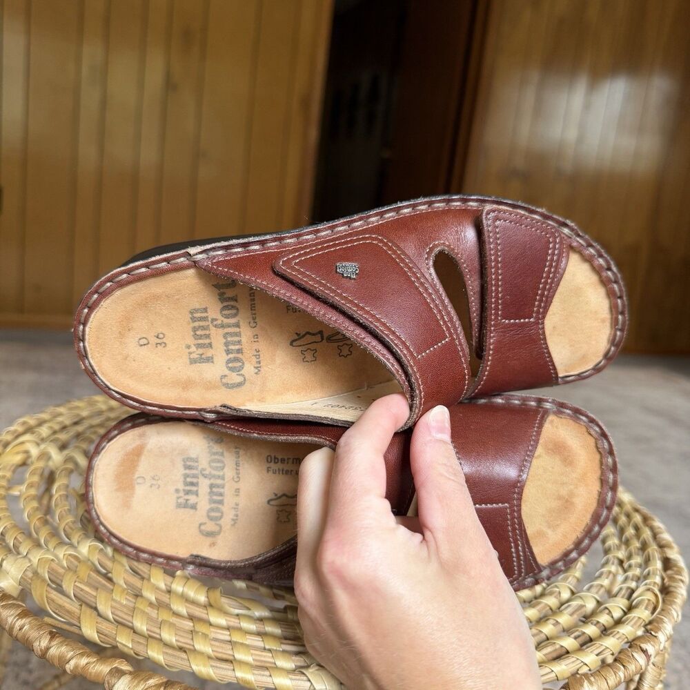 $245 Finn Comfort Brown Leather Jamaica Slip On Sandals Flats Germany Sz 36 US 6 - Picture 6 of 14